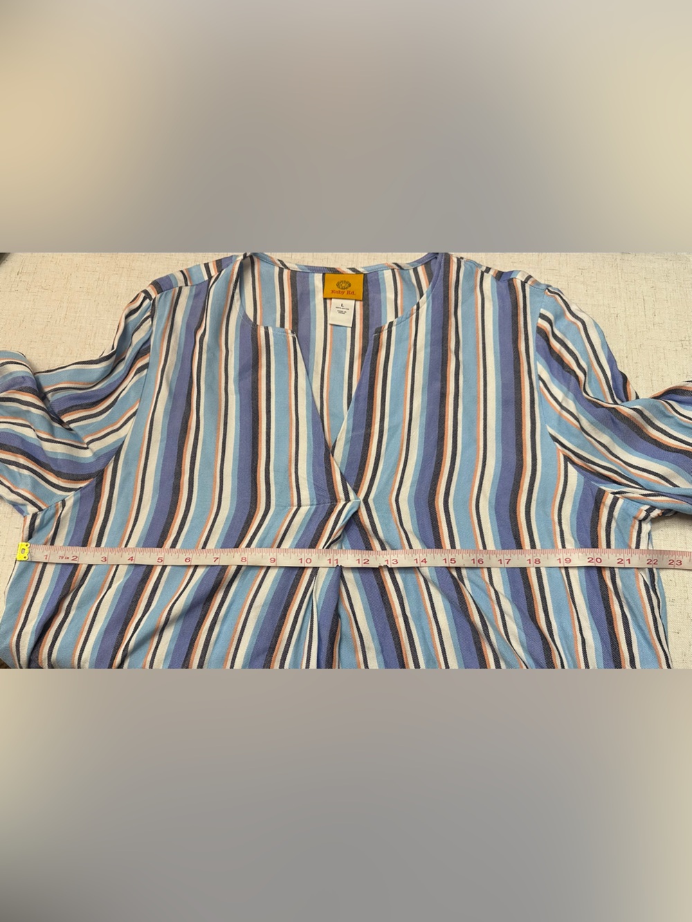 Ruby Rd. Blue Multi-Stripe V-Neck Tunic - Picture 8 of 10